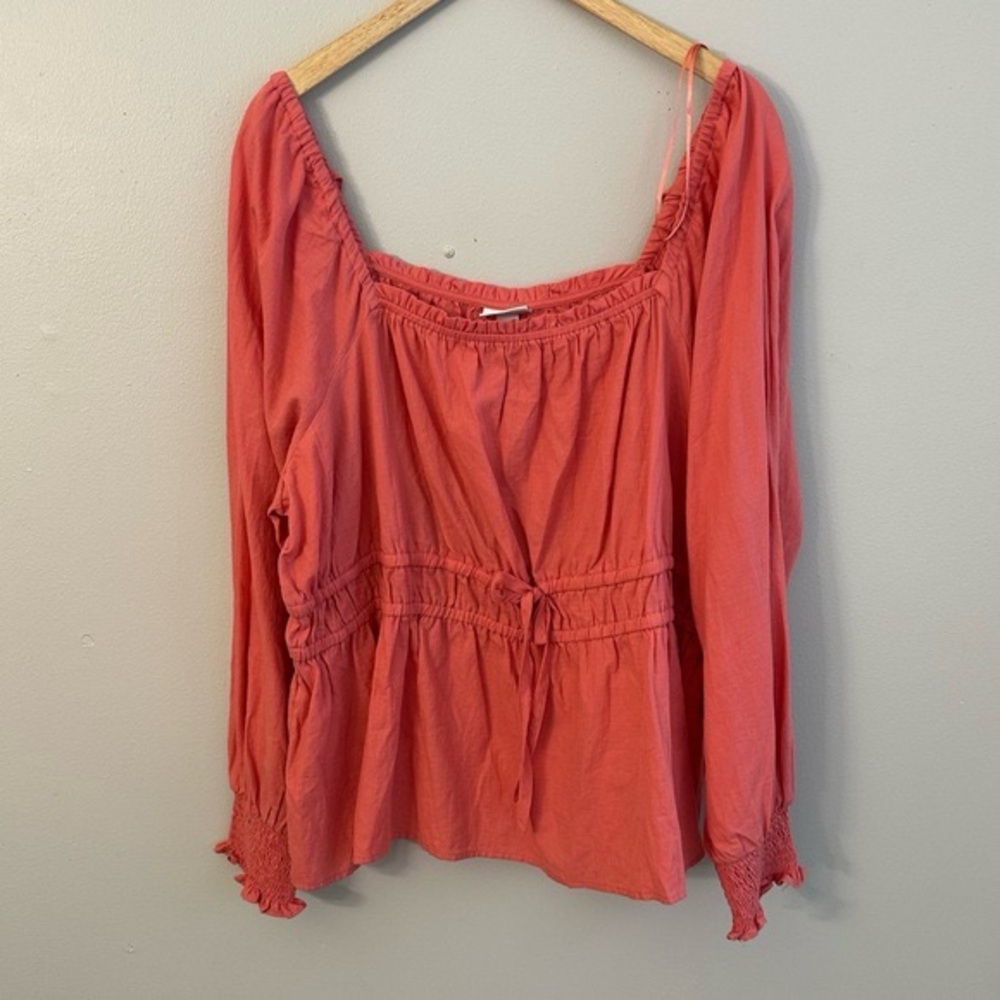 NWT AVA & VIV Long-Sleeve Top 100% Cotton Peplum Smock Blouse, Women’s Size 2X